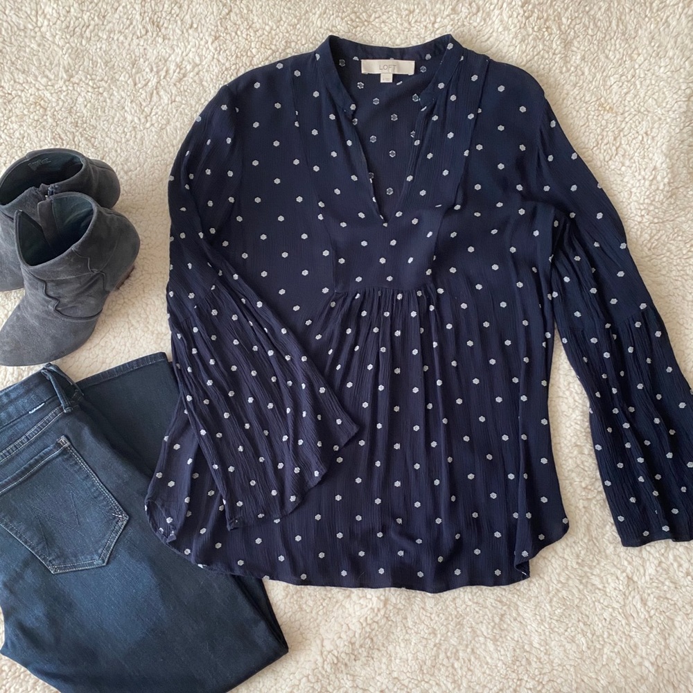 LOFT - navy bell sleeve top